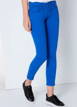ENYA SATEN - Pantalon skinny - Taille très basse - Coupe cheville - Taille en pouces